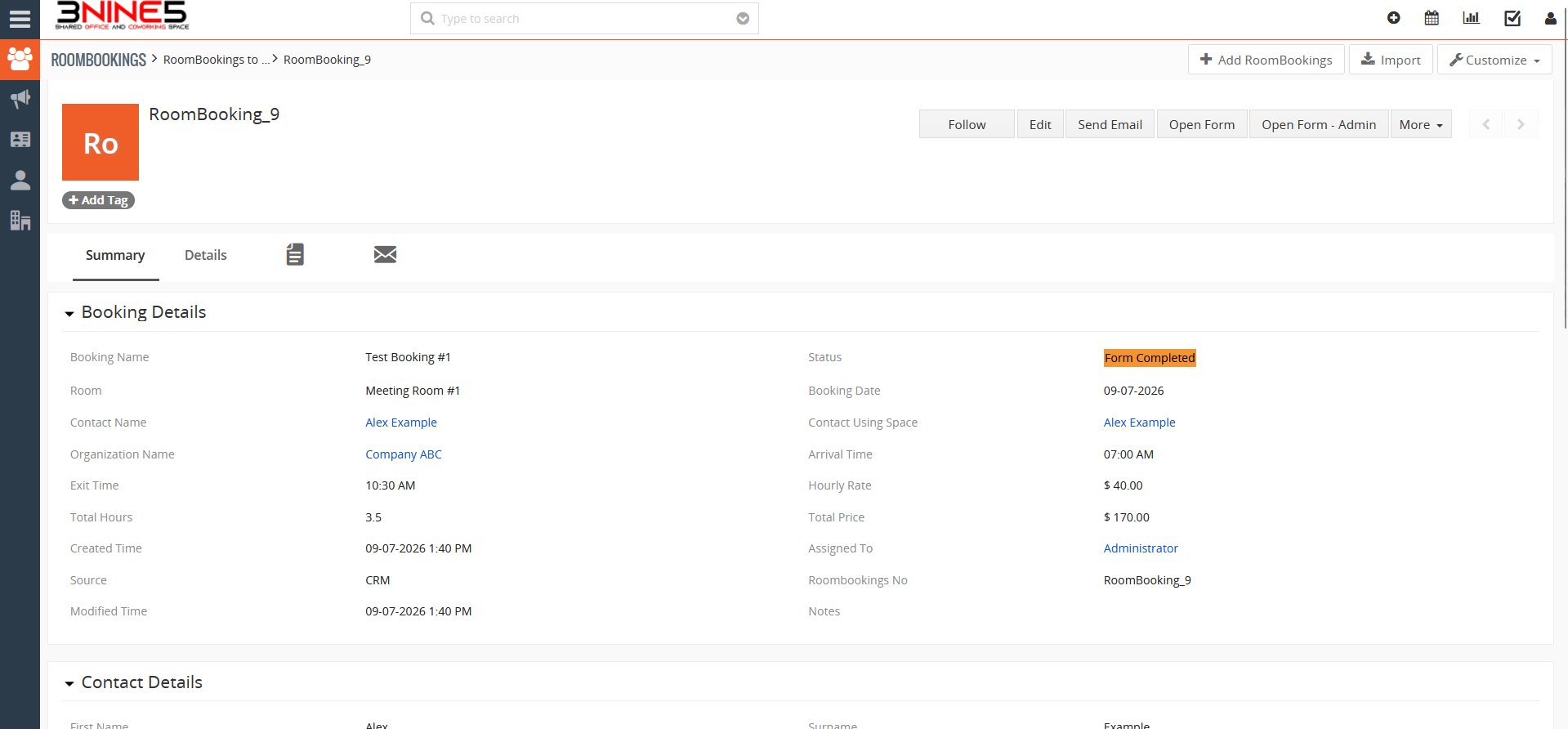 CRM Booking Record screenshot