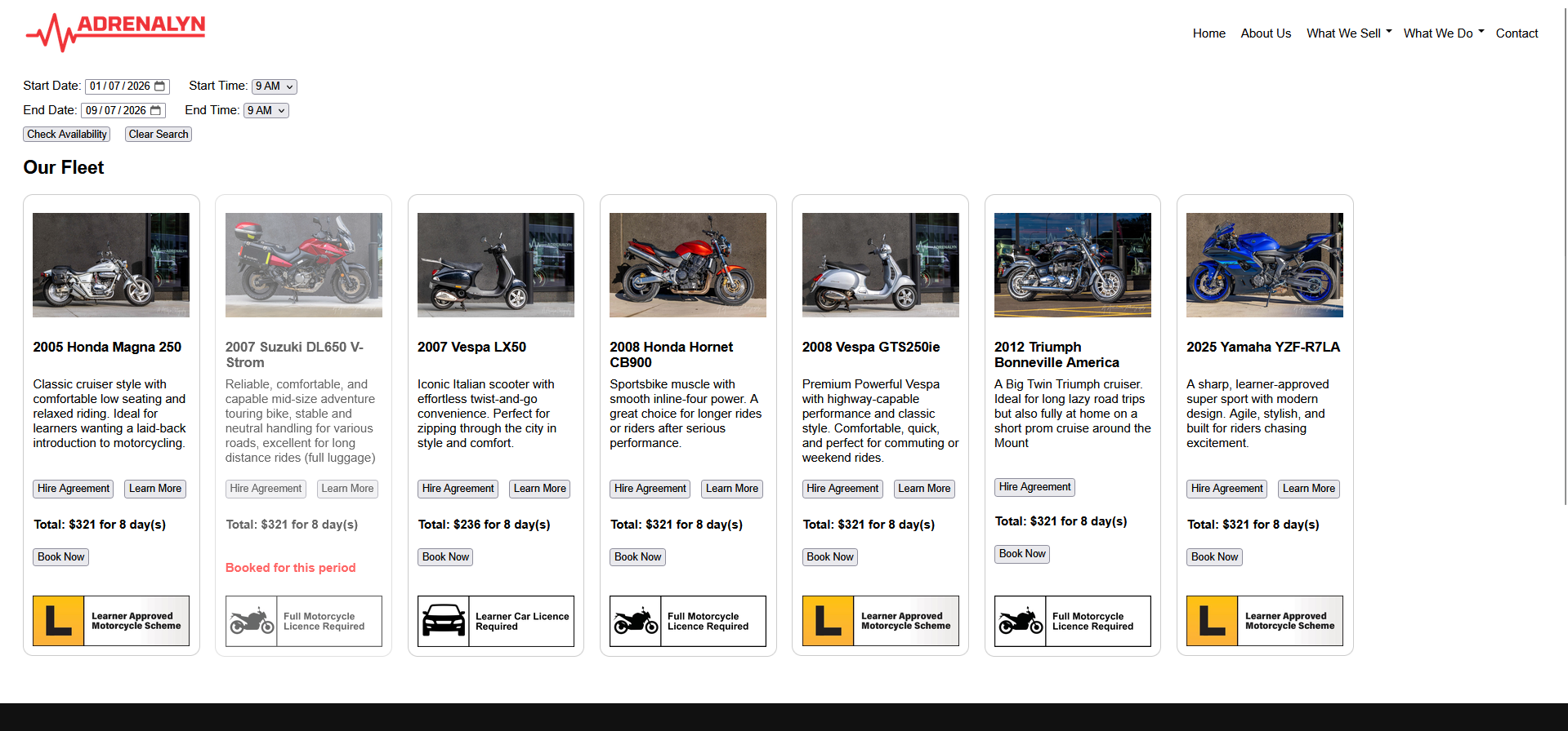 Adrenalyn Motorcycle Hire System screenshot