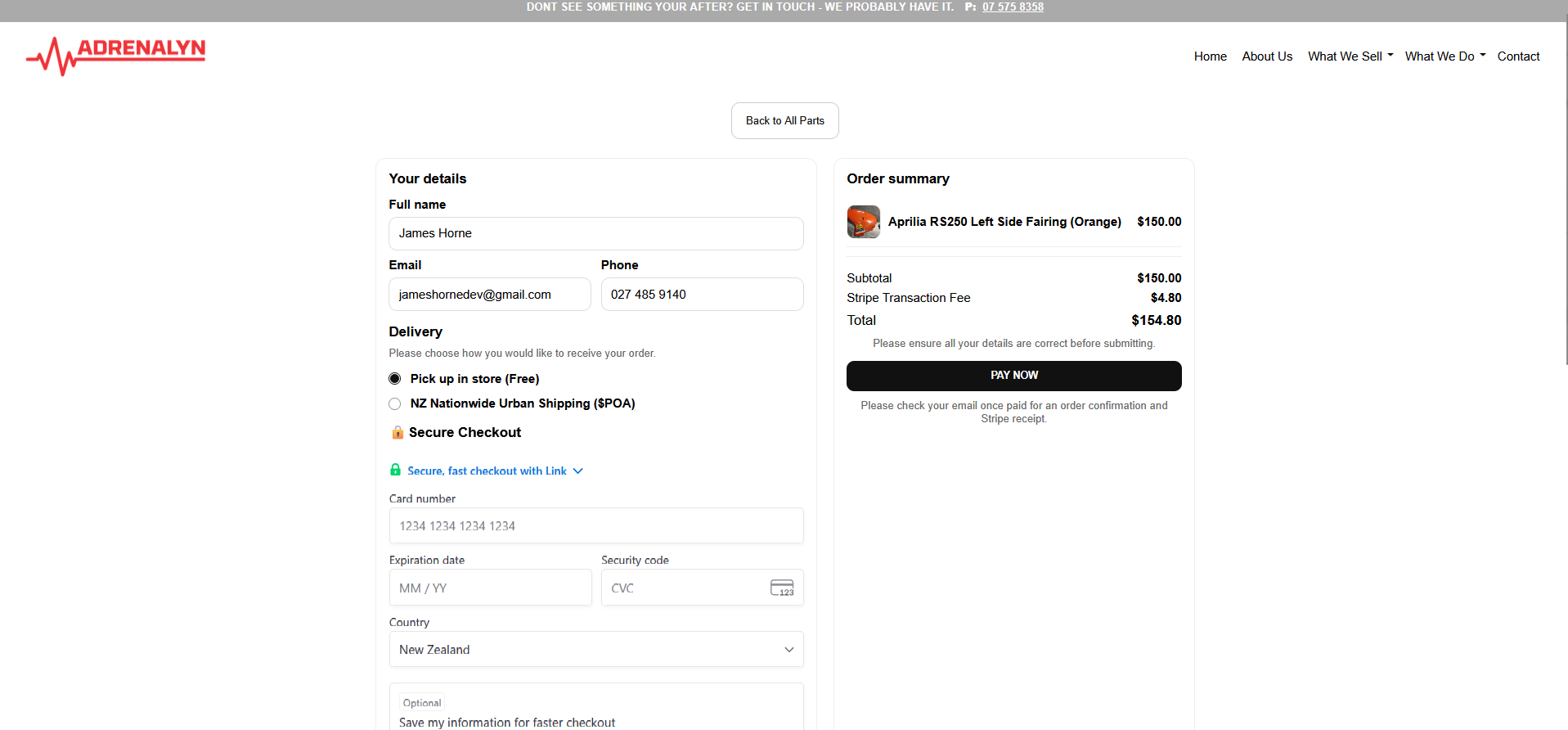 Cart and Checkout screenshot